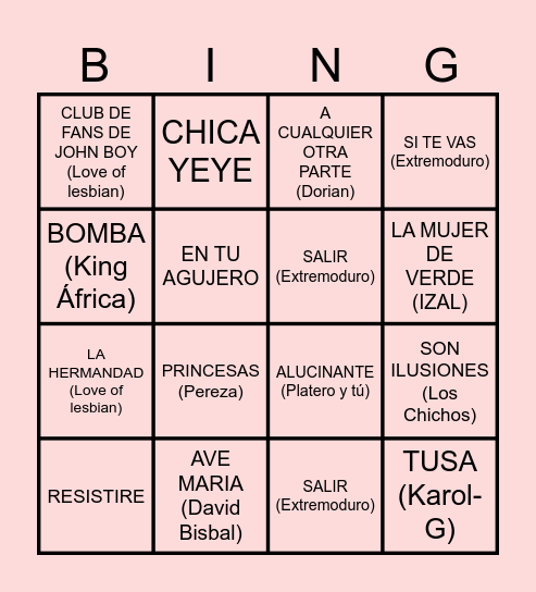 BODALOCA Bingo Card