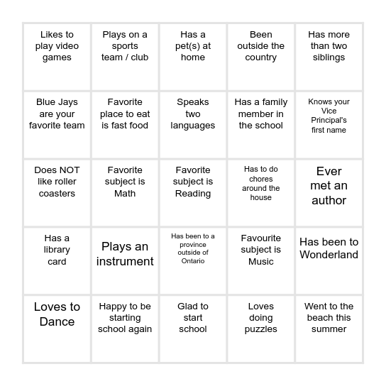 Untitled Bingo Card