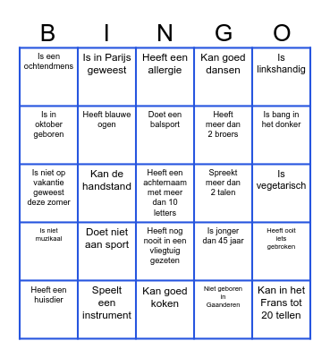 Zoek iemand die.... Bingo Card