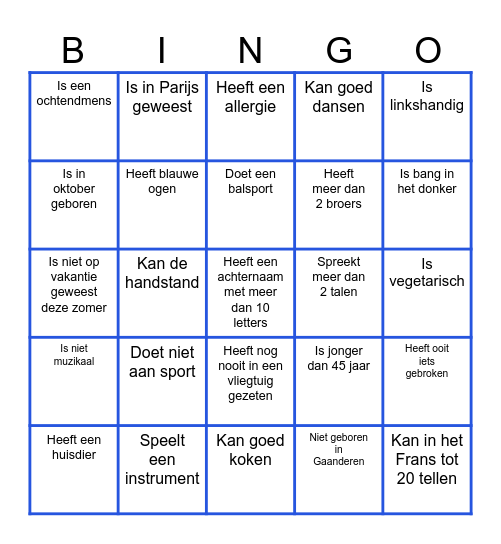 Zoek iemand die.... Bingo Card