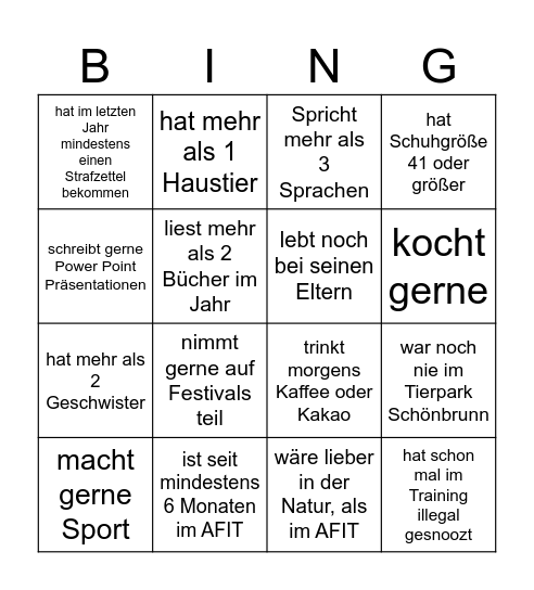 Kennenlern Bingo Card