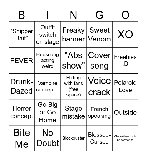 ENHYPEN CONCERT Bingo Card
