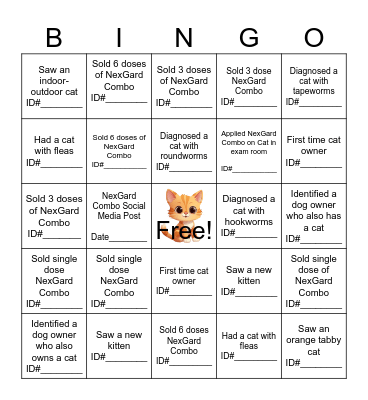 NexGard Combo BINGO Card