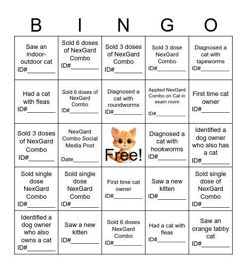 NexGard Combo BINGO Card