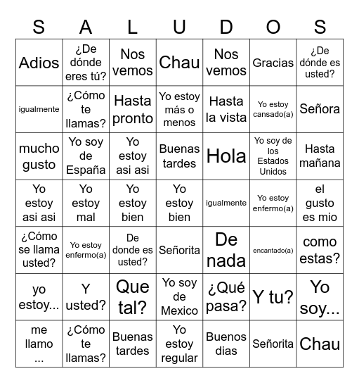 Los Saludos Bingo Card