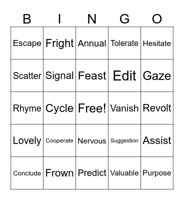 Vocabulary Bingo Card