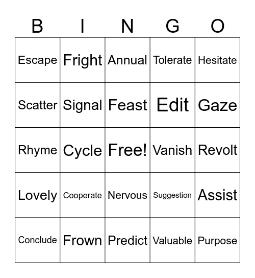 Vocabulary Bingo Card