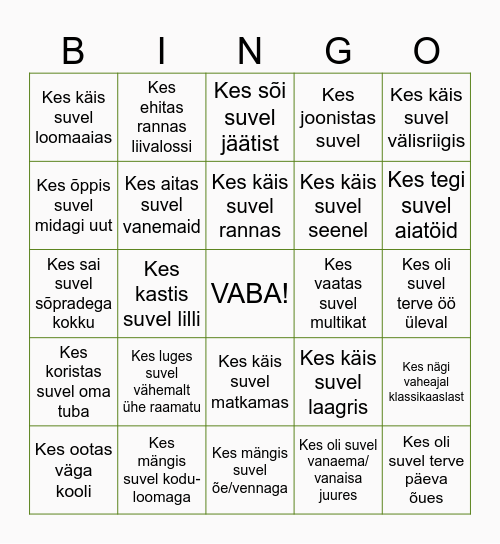 KOOLIALGUSE BINGO Card