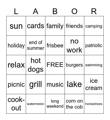 Labor Day Bingo Card