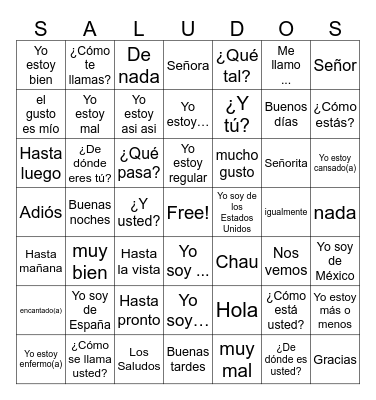 Los Saludos Bingo Card