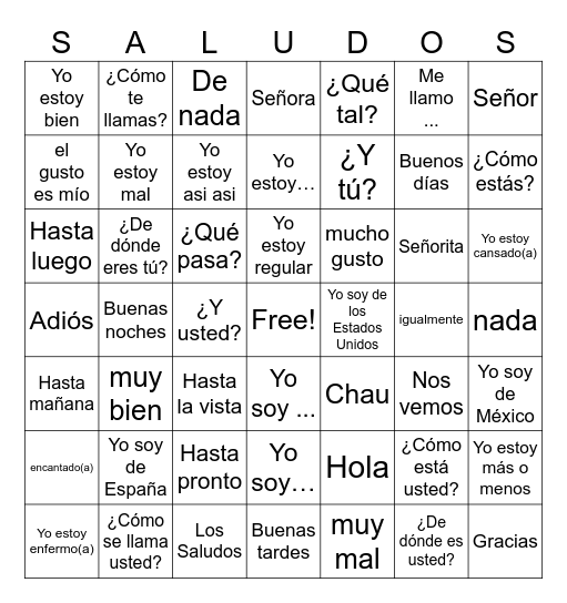 Los Saludos Bingo Card
