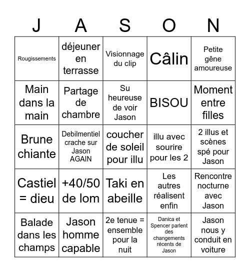 Episode 19 : So this is Love.... Bingo Card