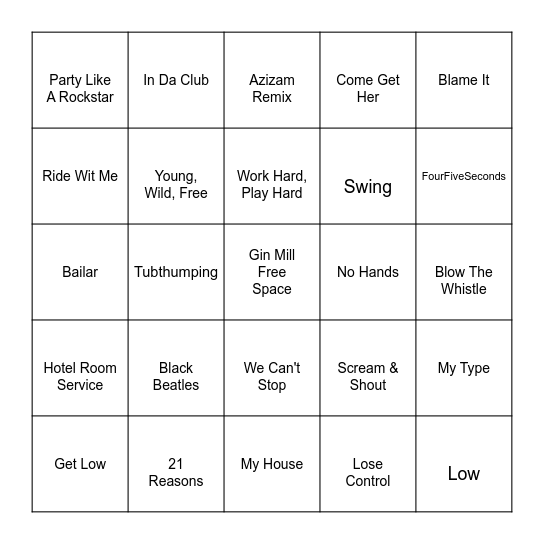 Weekend Warrior Bingo Card