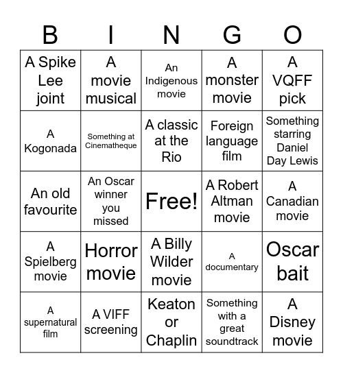 Fall Movie Bingo Card