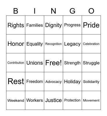 Labor/Labour Day Bingo Card