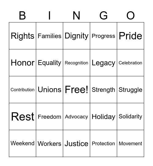 Labor/Labour Day Bingo Card