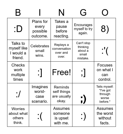 Overthinking Bingo! Bingo Card