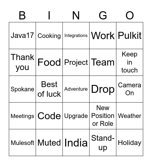 Farewell! Bingo Card