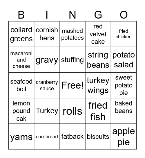 Thanksgiving Bingo Card