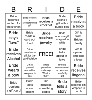 Bridal Shower Bingo Card