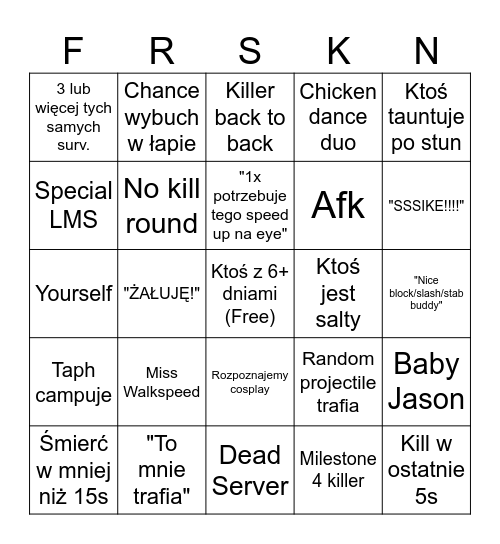 Forsaken Bingo Card