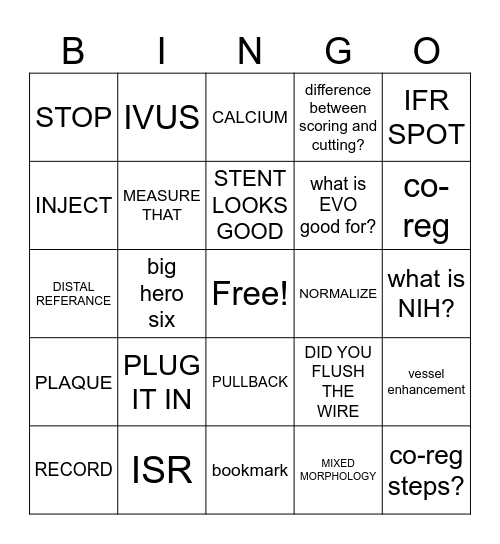 IVUS Bingo Card
