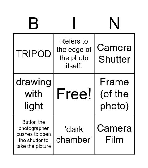 PHOTOGRAPHY BINGO Card
