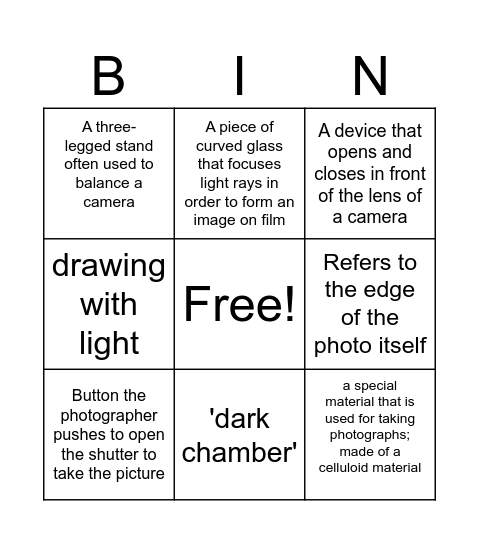 PHOTOGRAPHY BINGO Card