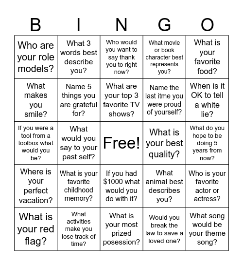 Game Theory Social Bingo Card