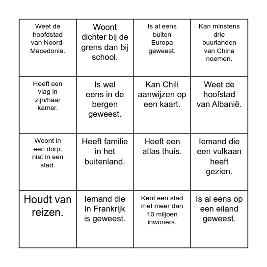 Aardrijkskunde bingo Card
