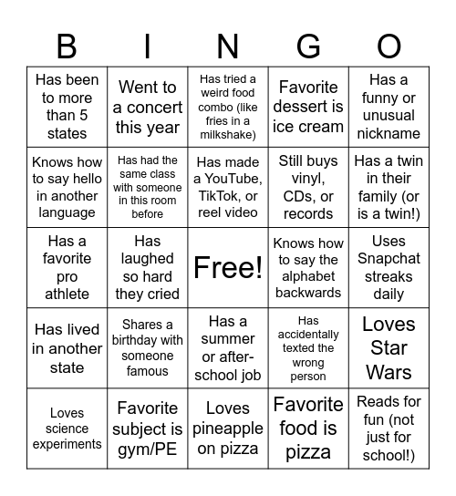 Untitled Bingo Card