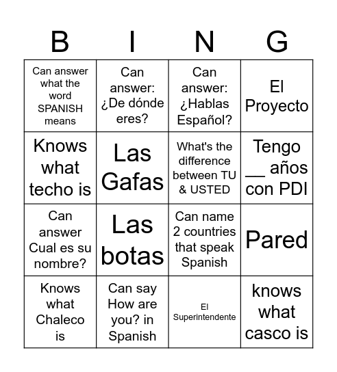 Bienvenido a la clase! Find someone who... Bingo Card