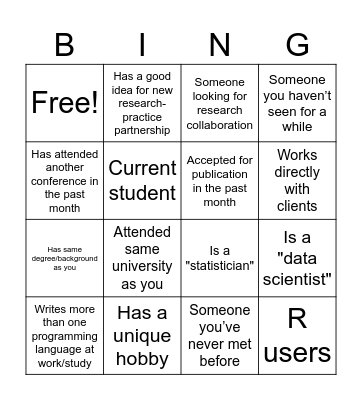 Speed Networking Bingo Card