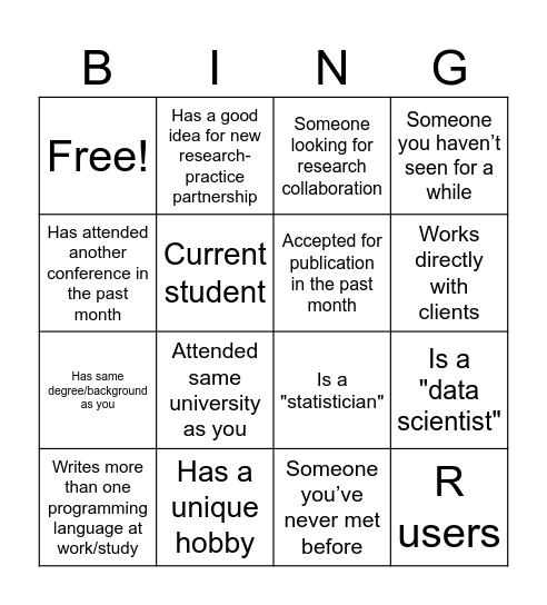 Speed Networking Bingo Card