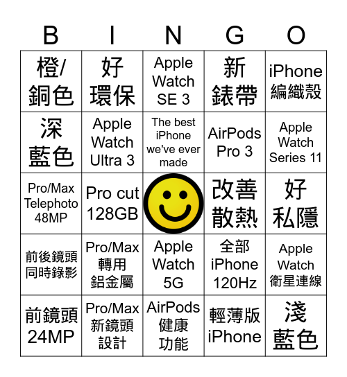 LIHKG Apple Event 2025 Bingo Card