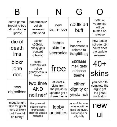forsaken bingo Card