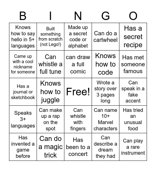 Untitled Bingo Card