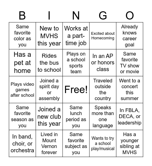 Untitled Bingo Card