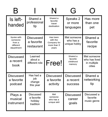 Networking Bingo Card