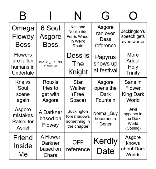 Deltarune Chapter 5 Bingo Card