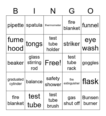 Lab and Safety Tools Bingo Card