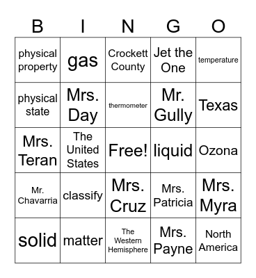 Matter Bingo Card