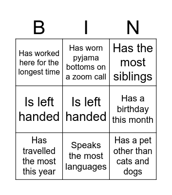 Team Bingo Card