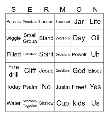 Sermon Bingo Card