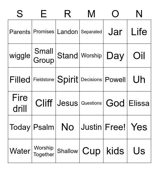 Sermon Bingo Card