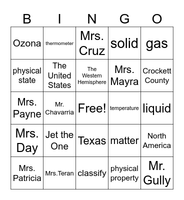 Matter Bingo Card
