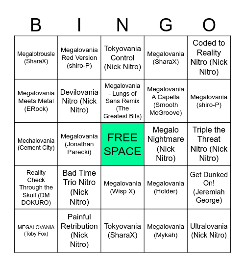 Megalovania Bingo Card