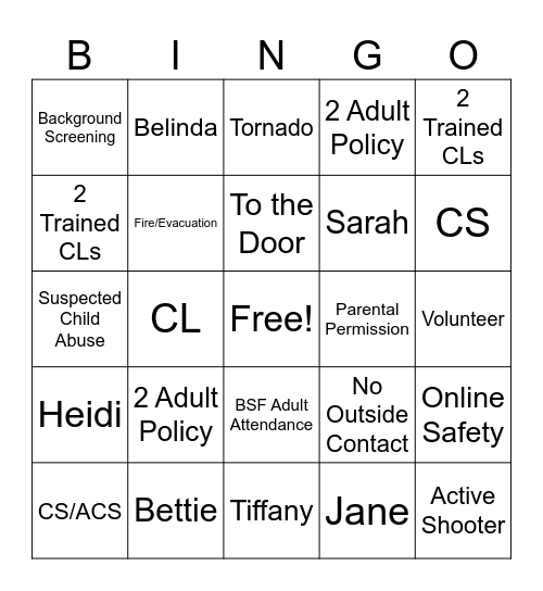 BSF Bingo! Bingo Card