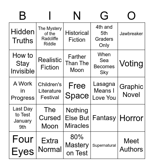 Mark Twain Nominees Bingo Card