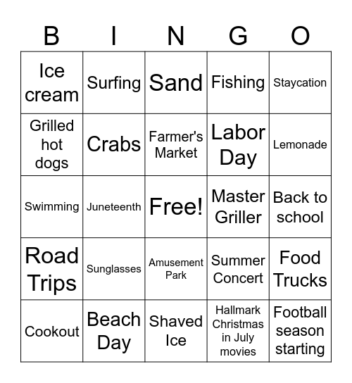 End of Summer '25 Bingo Card